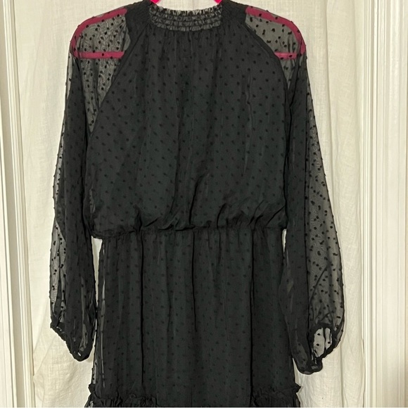 Women's Blue Rain Short Dress Ruffles Black Sheer Long Sl Elastic waist Size L - Picture 2 of 8
